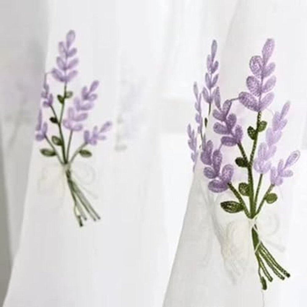 Floral White Sheer Curtains Purple Lavender Flower